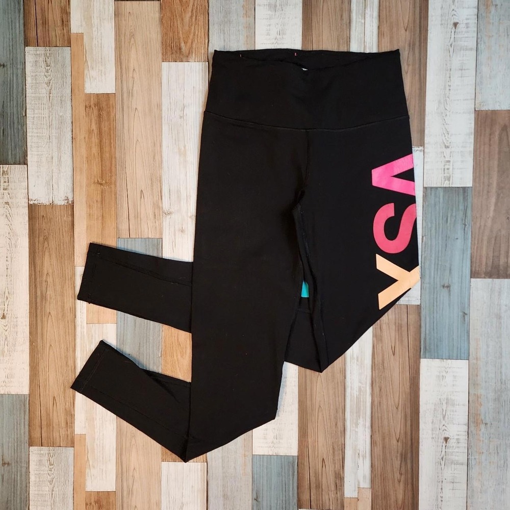 Victoria's Secret VSX Knockout Tight Leggings Black Rainbow Logo Womens XS